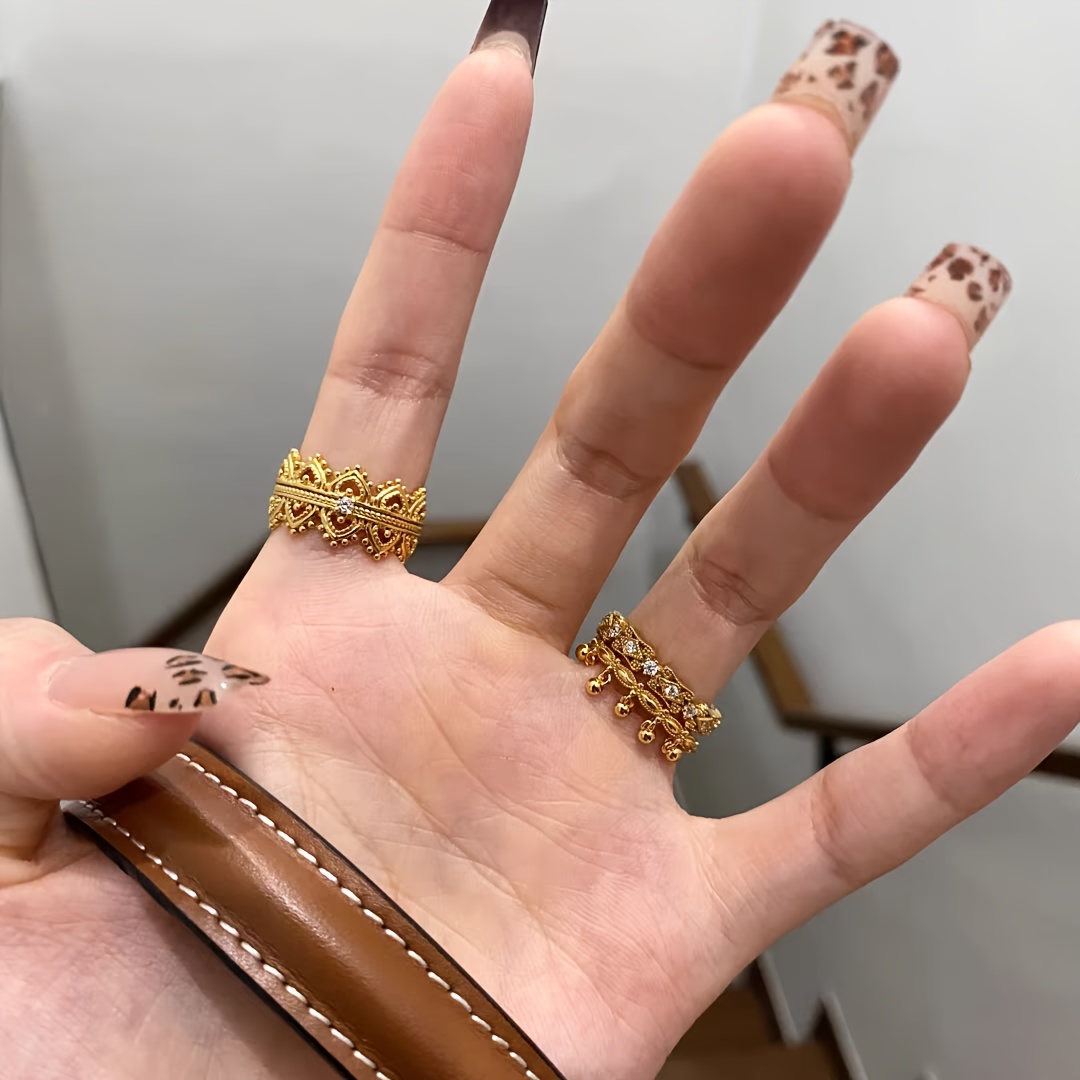 Boho Crown Open Ring with Rhinestone Accents